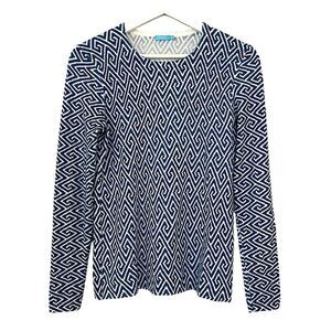 J. McLaughlin Blue and White Geometric Print Pullover Top size XS